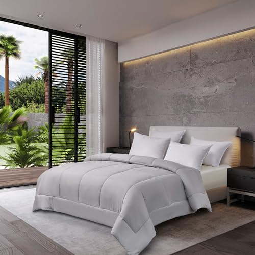 Blue Ridge Home Fashions Comforter Breathable Microfiber Duvet Insert, Summer Cooling Winter Warm Reversible Down Alternative Quilt Comforter for All Season, King, White/Platinum Blue Ridge Home Fashions