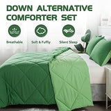 Decroom Lightweight Queen Comforter Set with 2 Pillow Sham - 3 Pieces Set - Quilted Down Alternative Comforter/Duvet Insert for All Season - Olive Green/Grass Green - Queen Size Decroom