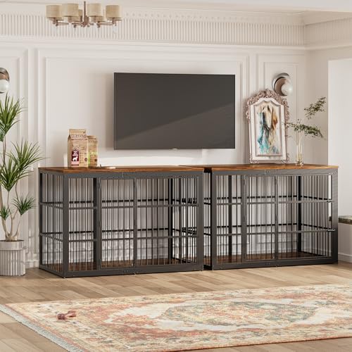 Lyromix 54" Dog Crate Furniture with Foldable Door, XXL Dog Crates for Large Dogs, Wooden Decorative Dog Cage Kennel Indoor End Table, Rustic Brown Lyromix
