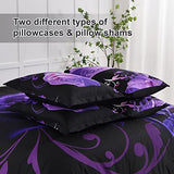 Xruibed Floral Comforter Set Full 7 Piece Bed in a Bag Purple Rose Flower Comforter with Sheet Set Soft Micorfiber Bedding Set (1 Comforter,2 Pillow Shams,1 Flat Sheet,1 Fitted Sheet,2 Pillowcases) Xruibed