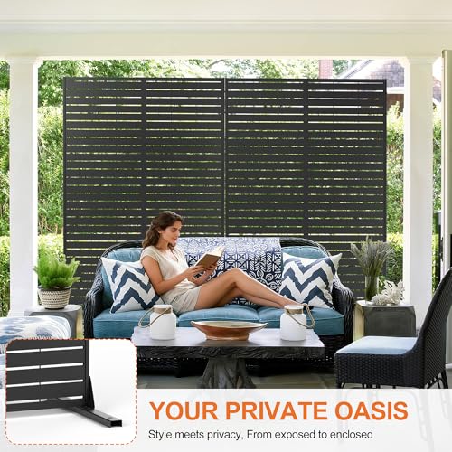Metal Privacy Screen Outdoor, Freestanding Balcony Privacy Fence Panel for Patio, AC Unit Cover, Decorative Outdoor Room Divider (71", Black Louvered, 5 Panels) PolarcoForgeco