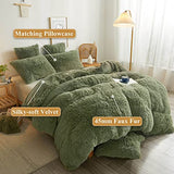 XeGe Plush Shaggy Duvet Cover Set, Luxury Soft Crystal Velvet Fluffy Furry Bedding Sets 2 Pieces(1 Faux Fur Fuzzy Comforter Cover + 1 Faux Fur Throw Pillow Sham), Zipper Closure (Twin, Sage Green) XeGe