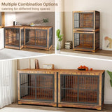 Rovibek 86 Inch Double Dog Crate Furniture, Dog Cage Furniture with Removable Divider & Trays, Large Wooden Dog Crates for 2 Dogs Indoor with Three Doors, Rustic Brown Rovibek