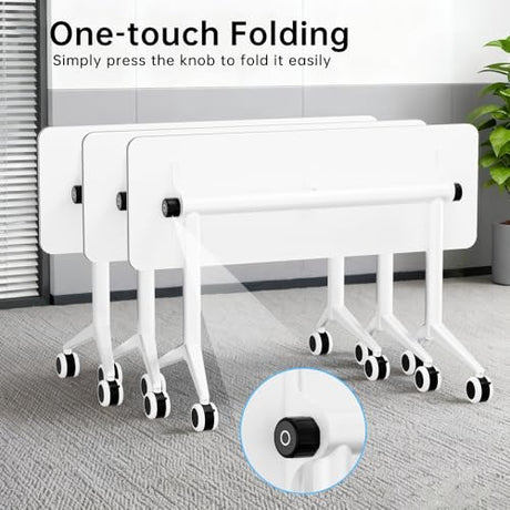 OOFAYBILL 8 Pack Folding Conference Table with Wheels & Flip Top - Business Mobile Meeting Table for Office, Training Seminar, Home Use -Space Saving Design, Easy Folding Classroom Table﻿ OOFAYBILL