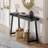 Huuger Entryway Console Table with Charging Station, USB-C Port, 47.2 Inch Sofa Table with Metal Legs, Entry Hallway Table with Thicker Desktop, Modern Behind Couch Table, Black Huuger