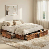LIKIMIO King Bed Frame with Storage, 4 Drawers and Heavy Strong Metal Support Frames, Solid Stable, Noise-Free, No Box Spring Needed, Easy Assembly, Vintage Brown LIKIMIO