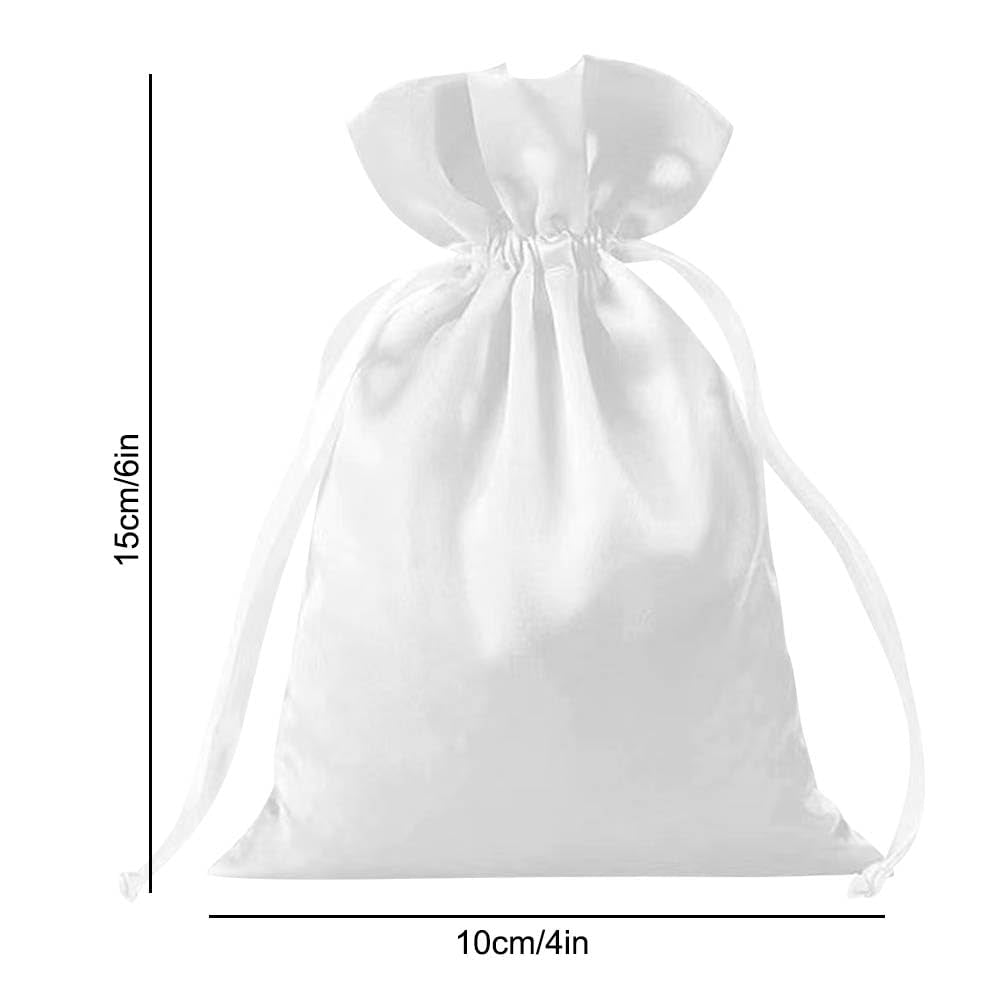 ZUYYON 24 Pcs Sublimation Blank Small Drawstring Bags 4x6 Inch Satin White Gift Bags Reusable Heat Press Goodies Pouch Sachet for Wedding Party Favors