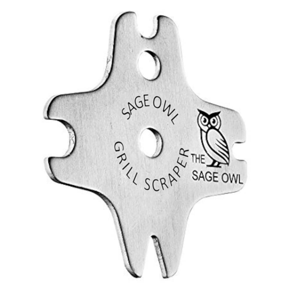 Sage Owl Bristle-Free Stainless Steel BBQ Grill Scraper – Safe Grill Cleaner for Outdoor Grills, Smoker Accessories, Cooking Gadgets, and Barbecue Grilling Tools – Ideal Mens Stocking Stuffers The Sage Owl