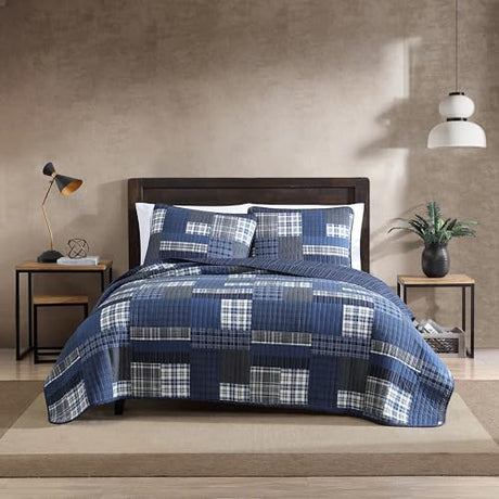 Eddie Bauer - Queen Quilt Set, Reversible Cotton Bedding with Matching Shams, Lightweight Home Decor for All Seasons (Eastmont Navy, Queen) Eddie Bauer