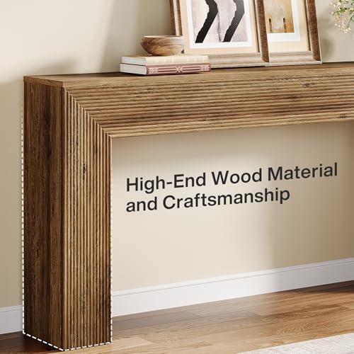 Tribesigns 63" Console Table, Rustic Fluted Long Sofa Table Behind Couch for Entryway, Living Room, Hallway, Foyer, Brown Tribesigns