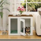 CHOEZON Wooden 30.1" Dog Crate Furniture, Farmhouse Pet Cage End Table with Secure Lock, Ventilated Mesh for Medium Dogs, Dog Kennel Furniture for Living Room, Bedroom, White and Walnut MGW02WL CHOEZON