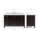 ARIEL Bathroom Vanity 55" Inch with Pure White Quartz Countertop and Oval Sink in Espresso, 2 Soft Closing Doors, 9 Full Extension Dovetail Drawers, with Backsplash, No Mirror ARIEL