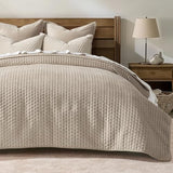 EVERGRACE Luxury Velvet Quilt Set King Size 3 Piece, Soft Cross-Stitch Velvet Comforter Set with Pillow Shams, Lightweight Coverlet Bedspread Bedding Set for All Seasons, Light Taupe EVERGRACEHOME