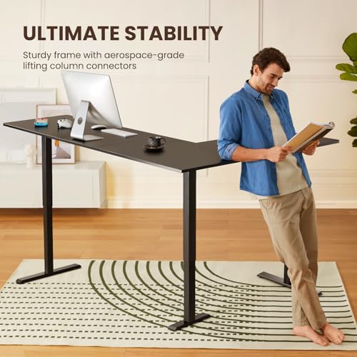 ErGear L Shaped Standing Desk, 75" x 63" Electric Adjustable Height Sit Stand Desk, Ergonomic Large Computer Table, Left & Right Interchangeable Installation, Suitable for Home Office Use, Black ErGear
