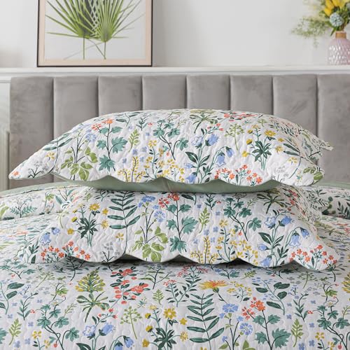 HoneiLife Floral Quilt King Size - 3 Pieces Microfiber Quilt Sets Lightweight Bedspreads Wildflower Coverlets Retro Bed Cover King Quilt Bedding Set All Season Quilts HoneiLife