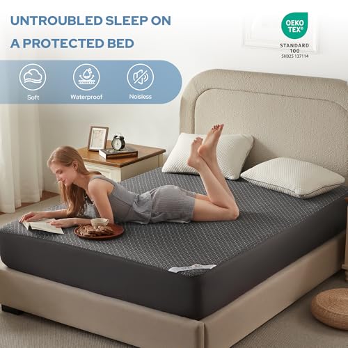 BEDLORE Full Size Mattress Protector, Waterproof Noiseless Mattress Cover with Stretchable Pockets for 6-15 inches Mattress, Soft Breathable Mattress Pad for College Dorm (Dark Gray) BEDLORE