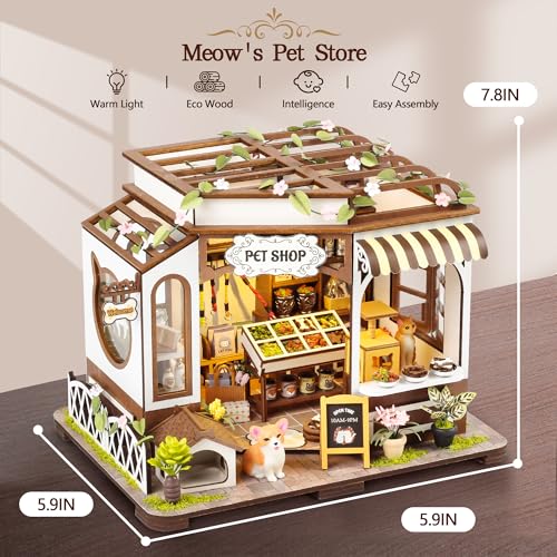 DIY Miniature House Kit- Miniature House Kit Adults Pet Shop Tiny House Kit Tiny Home Kit Birthday Gifts 3D Wooden Puzzle Home Decoration, Book Nook Kit for Adults Dollhouse Booknook