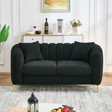 Black Cloud Couch for Living Room, 63.5" Modern Comfy Overstuffed Deep Seat Tufted Sofa with Gold Legs & Pillows, Plush Teddy Boucle Upholstered Curved Loveseat Settee with Round Arm (Black, 2 Seater) SLEERWAY