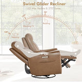 Watson & Whitely Genuine Leather Power Recliner Chairs for Adults, Swivel Glider Recliner Chair for Living Room with Charging Ports, Saddle