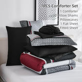 WONGS BEDDING 7 Pieces Comforter Set Queen Size, Black-red Striped Bed in a Bag Comforter and Sheet Set, Black Boho Soft Lightweight Micorfiber Bedding Set for All Season (90"×90") WONGS BEDDING