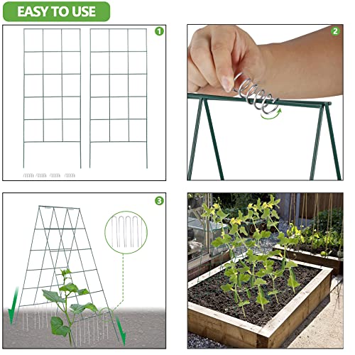 Toriexon Foldable Cucumber Trellis 2 Pack, 46" L X 18" W A-Frame Garden Trellis, Steel Climbing Plants Support Raised Bed Trellis with Twist Ties & Plant Bags for Climbing Plants Outdoor Toriexon