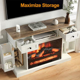 RoyalCraft TV Stand with 28'' Fireplace for TVs up to 55'', Media Console Table with Adjustable Shelves, Double-Door Design, Entertainment Center for Living Room, Bedroom, White RoyalCraft
