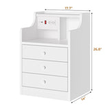 ADORNEVE Nightstand with Charging Station,White Night Stand with Hutch,Bedside Table with Drawers,Bed Side Table with Storage ADORNEVE