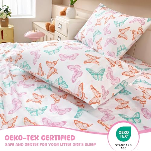 MICORAL Kids Twin Sheet Set Butterfly, 3 Pieces Sheets for Boys & Girls, Soft Printed Microfiber Bed Sheets, Deep Pocket Cozy Toddler Bedding Set MICORAL