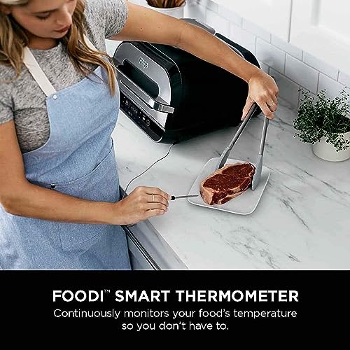 Ninja Indoor Grill, Foodi Smart XL 6-in-1 Indoor Grill with Air Fry, Roast, Bake, Broil & Dehydrate, Smart Thermometer, Black/Silver, FG551 Ninja