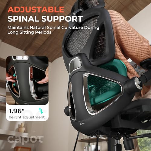 CAPOT Ergonomic Mesh Office Chair, Adjustable Lumbar High Back Desk Chair 400lbs, 4D Flip-up Arms, 3-Level Tilt Backrest, 3D Headrest, PU Wheels, Swivel Rolling Computer Seating for Long Desk Work CAPOT