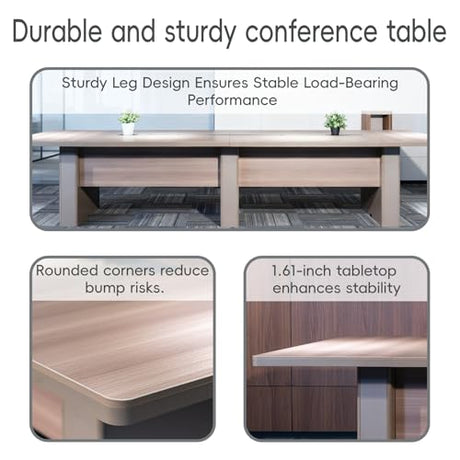 SNKBOAT Conference Table for 12 People, 141.73 in Long Business Tables, Large Rectangle Meeting Seminar Table, Training Table with Thickened Top,2Two Grommets, for Home Office, Studio, Business SNKBOAT