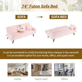 72" Modern Corduroy Sofa Bed Futon,Convertible Sleeper Couch Bed with Cup Holder,4 Reclining Positions,Folding Sofa Cloud Loveseat for Small Living Room Apartment Office (Pink-New) Majnesvon