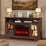 Breezestival 58" Fireplace TV Stand, Modern Entertainment Center for TVs Up to 70”, TV Console with Storage Cabinets, Media Console for Living Room, Brown TV Stand and Black Fireplace Breezestival