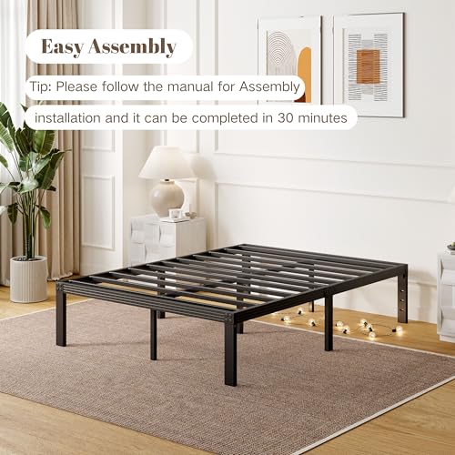ZIYOO Full Size Bed Frame with Heavy Duty Steel Slat, 14 Inches Platform Bed Frame, Non-Slip Design, No Box Spring Needed, Easy Assembly, Quiet Noise Free, Under Bed Storage Space, Black ZIYOO