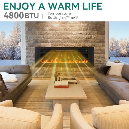 YITAHOME 36" Electric Fireplace Inserts, Fireplace Heaters for Indoor Use, Recessed or Wall Mounted, Remote Control with Timer, Adjustable Temperature, Adjustable Flame Color and Brightness, Crystals YITAHOME