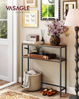 VASAGLE Console Table, 2-Tier Narrow Sofa Table with 2 Shelves, 7.9 x 31.5 x 31.5 Inches, for Living Room, Hallway, Entryway, Rustic Brown and Ink Black ULNT130K01V1 VASAGLE