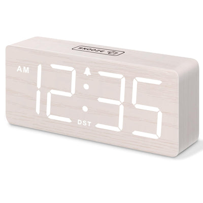 DreamSky Wooden Digital Alarm Clock for Bedroom - Wood Desk Clocks for Living Room with Large Numbers, Dimmer, USB Port, Loud Alarm for Heavy Sleepers with Volume Control, DST