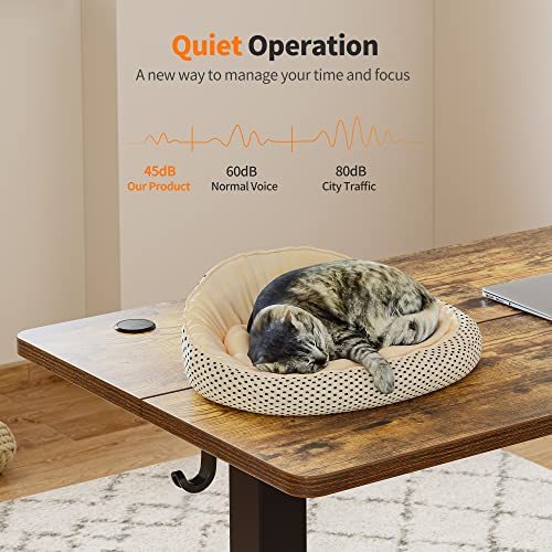 Cubiker Standing Desk 48 x 24 Inch, Stand up Height Adjustable Desk, Home Office Electric Table, Sit Stand Desk with Splice Board, Black Frame & Rustic Brown Desktop Cubiker