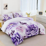 RYNGHIPY Purple Floral Comforter Set: Lightweight Soft Bedding Comforter Sets for All Season - Farmhouse Flower Bedding Set Full Size (Purple,Full Size) RYNGHIPY