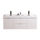 Kubebath Bliss 60" Double Sink High Gloss White Wall Mount Floating Modern Bathroom Vanity Kube Bath