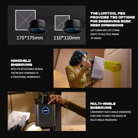 LumiTool 20W True Fiber Laser Engraver - 10X Faster AI Fiber Laser Engraving Machine for Metal, Jewelry, Leather & More - AI-Powered, Deep Engraving, Cloud Data, Compact & Affordable Lumitool