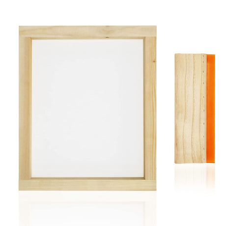 Worown 10 X 14 Inch Wood Silk Screen Printing Frame with 110 White Mesh and 1 Piece 4 x 10 Inches Screen Printing Squeegee for Screen Printing Worown