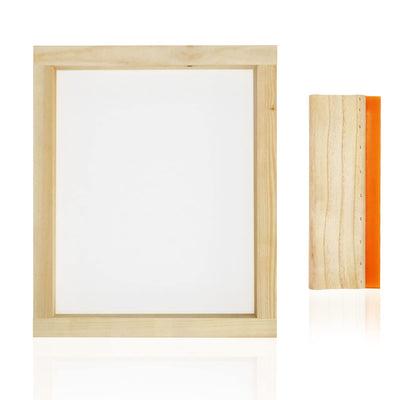 Worown 10 X 14 Inch Wood Silk Screen Printing Frame with 110 White Mesh and 1 Piece 4 x 10 Inches Screen Printing Squeegee for Screen Printing