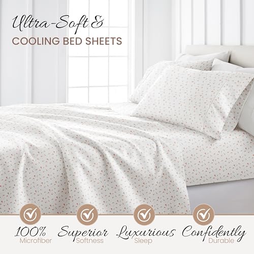 Linen Market Double-Brushed Patterned Microfiber Twin Sheet Set 3 Piece – Oeko-TEX Certified Ultra Soft & Wrinkle-Free - 16" Deep Pocket Sheets - Easy Care Twin Size - Soft Floral Pink Linen Market