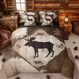 Homewish Moose Cabin King Bedding Set 7 Pieces Cartoon Wild Animal Jungle Trees Comforter Set for Kids Teens Adults Bedroom Decor (Comforter,Flat Sheet,Fitted Sheet,2 Pillowcases,2 Pillow Covers) Homewish