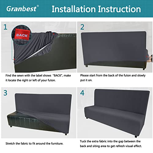 Granbest Water Repellent Futon Cover High Stretch Armless Sofa Covers Foldable Sofa Bed Covers Jacquard Futon Slipcover Waterproof Furniture Protector for Kids, Pets (Futon, Gray) Granbest