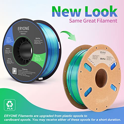 ERYONE Silk Dual Color Filament PLA 3D Printer 1.75mm +/- 0.03mm, Coextrusion Filament PLA Shiny Filament 1kg(2.2lbs), Blue Green - WoodArtSupply