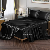 Vonty Satin Sheets Extra Deep Pocket King Size Sheets - Cooling & Silky Satin King Sheets Set with 18-24 Inch Deep Pocket, Black Satin Bed Sheets Fit Up to 24" Deep Matress - 4 Piece Vonty