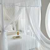 AIKASY 4 Corners Post Ruffle Princess Bed Canopy Curtain - Double Layer Cozy Drape Netting with 4 Openings - Elegant Mosquito Net for Girls and Adults Bedroom Decoration (White, Queen)