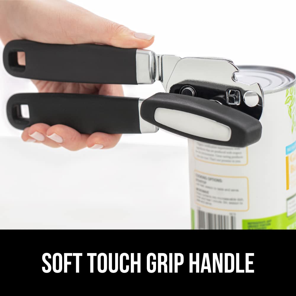 The Original GORILLA GRIP Heavy Duty Stainless Steel Smooth Edge Manual Can Opener and Bottle Openers, Soft Handle, Rust Proof Oversized Handheld Easy Turn Knob, Multifunctional Kitchen Tool, Black